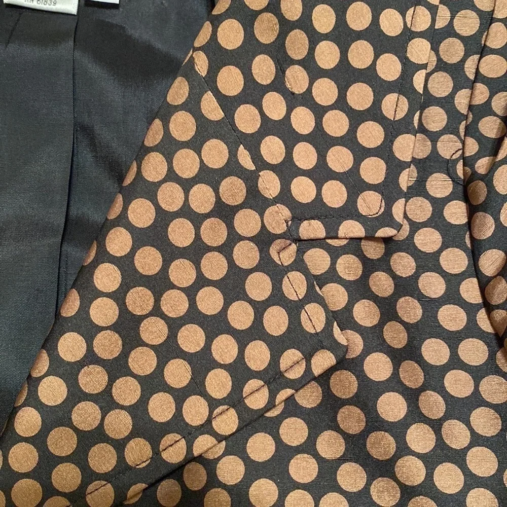 100% Silk Vtg Inspired Jacket 2 Button Polka Dot Chocolate Brown Black 6